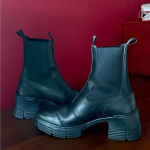 Ganni Black City Boots Chunky Chelsea Boots Size 37